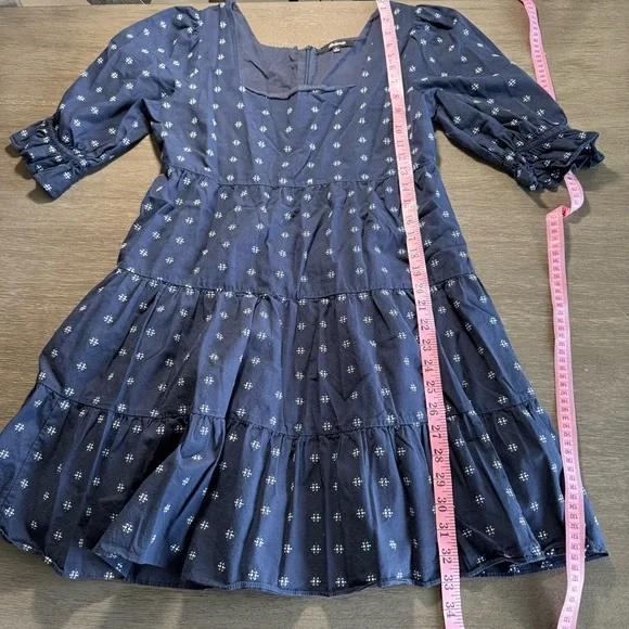 Madewell Square-Neck Puff-Sleeve Babydoll Dress Navy White 4 - Picture 12 of 12